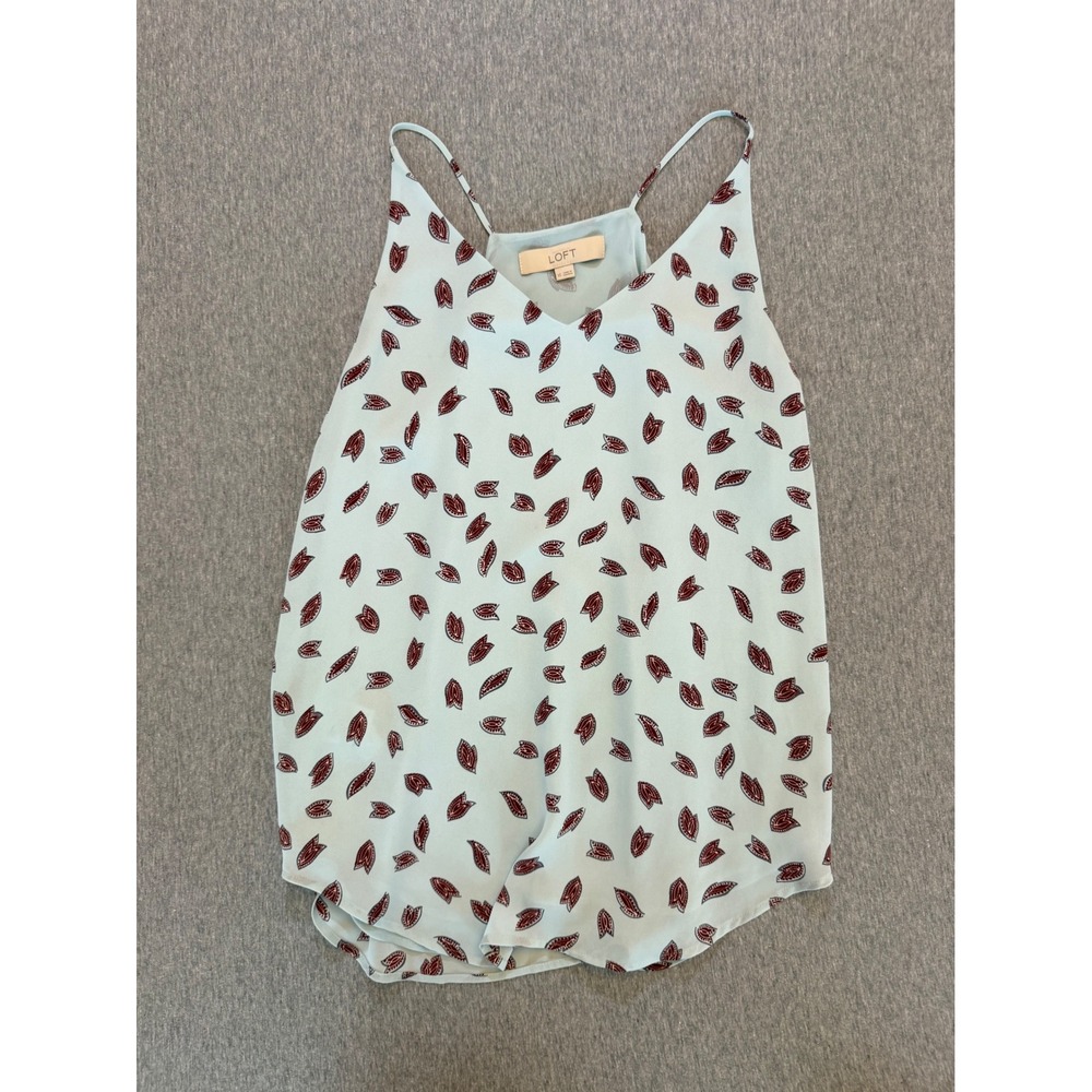 LOFT Womens XS Blue Burgundy Leaf Print Strappy V-Neck Camisole Tank Top